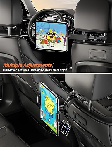 Miniatura 4 de Tryone Soporte para tablet para reposacabezas de automóvil, soporte elástico para tabletas para asiento trasero para niños, soportes de asiento de