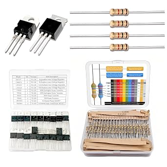 30 Values 600Pcs 1/4W 5% Carbon Film 1R-1M ohm Resistor Kit with 10Values 20PCS TO-220 Voltage Regulator Kits LM317T L7805CV L7812CV L7815CV TIP120 TIP122 TIP41C TIP42C IRFZ44N IRLZ44N Transistor