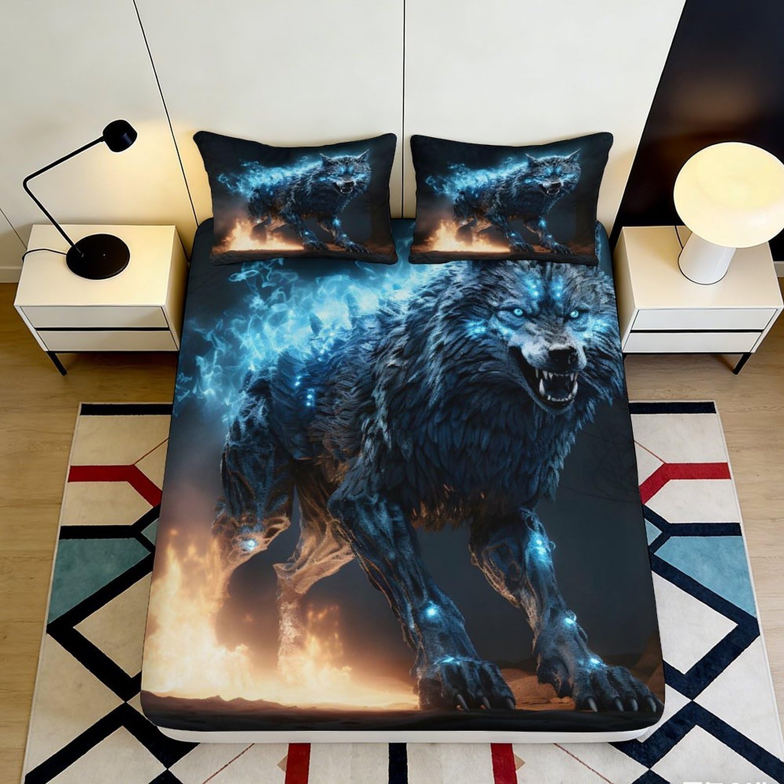3D Printed wolf Fitted Sheet for bedroom, soft touch Microfiber, wrinkle resistant, home decor, guest room bedding 90x200x25cm