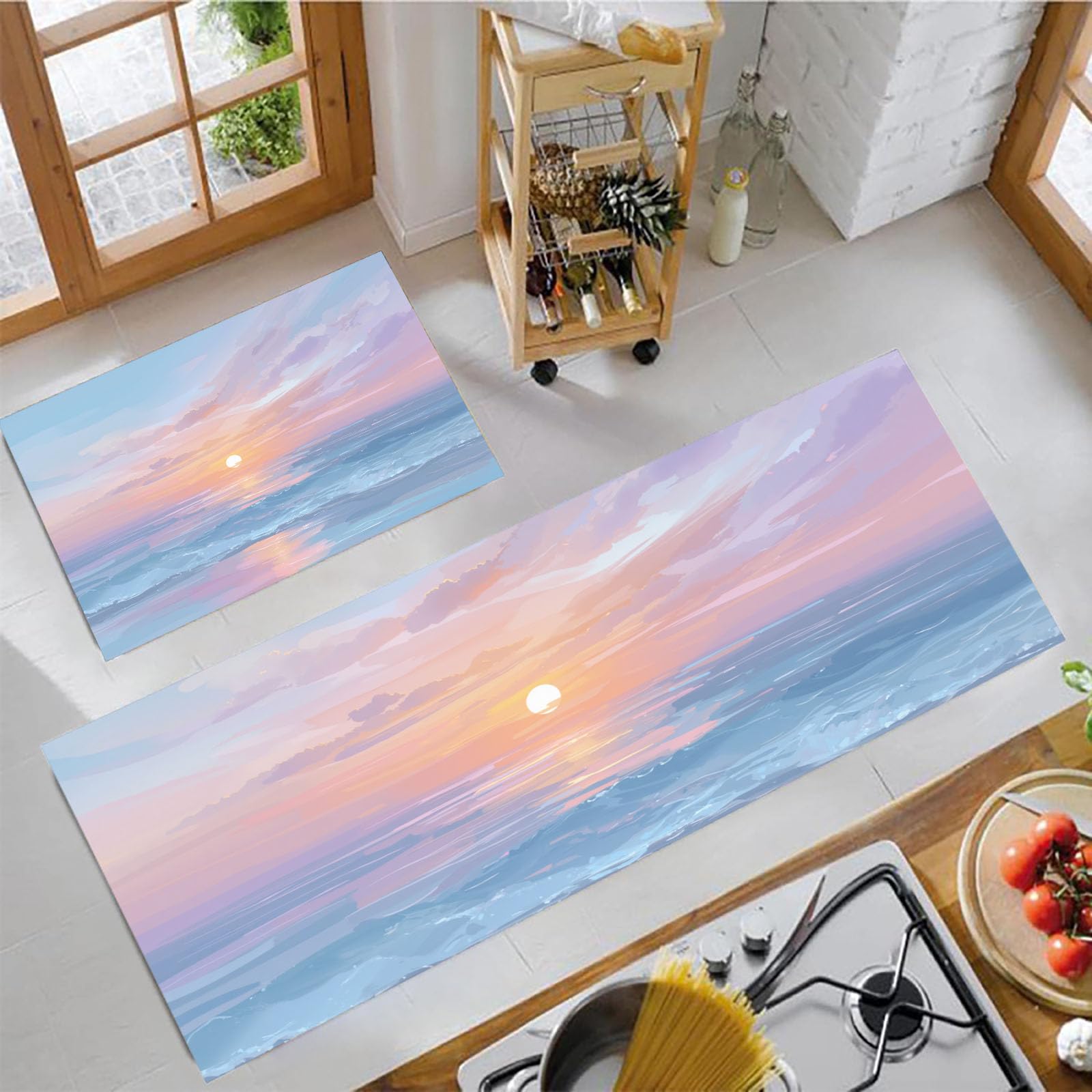 Alfombra de cocina lavable suave y alfombrilla antideslizante de diseño paisaje