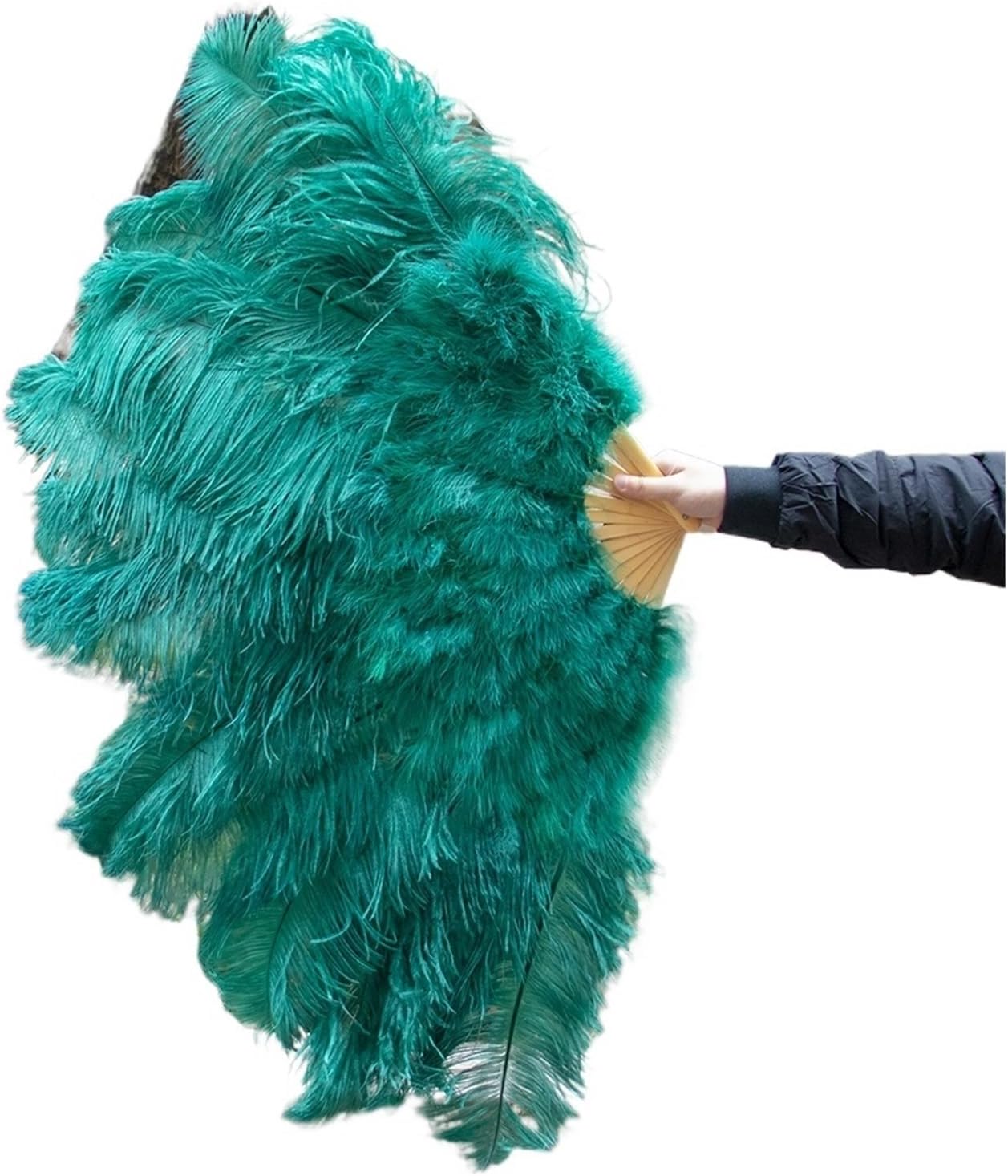 Folding Feather Fan, Massive Actual Ostrich Feather Fan Beautify Halloween Wedding ceremony Occasion Ornament Stomach Dance Fan DIY Plumas Fan Bars(Darkish Inexperienced,130CM)