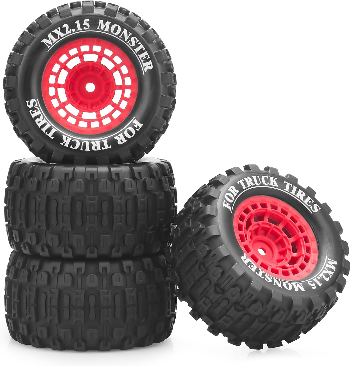 1/16 RC Car Tires and Wheels, daitoku 12mm Hex RC Truck Tires for MiniX Mini XRT 1/16 MJX 16207 16210 16209 16208 HSP 94186 Traxxas E-Revo LOSI 1/18 Mini LMT - Style B (Red)