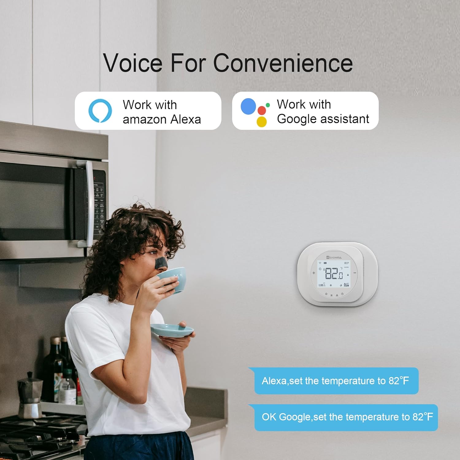 Smart WiFi Thermostat for Home, Programmable Thermostat with C-Wire Adapter, 3H/2C for Heat Pump & Conventional Systems, Tuya App Control, Compatible with Alexa & Google Assistant, White