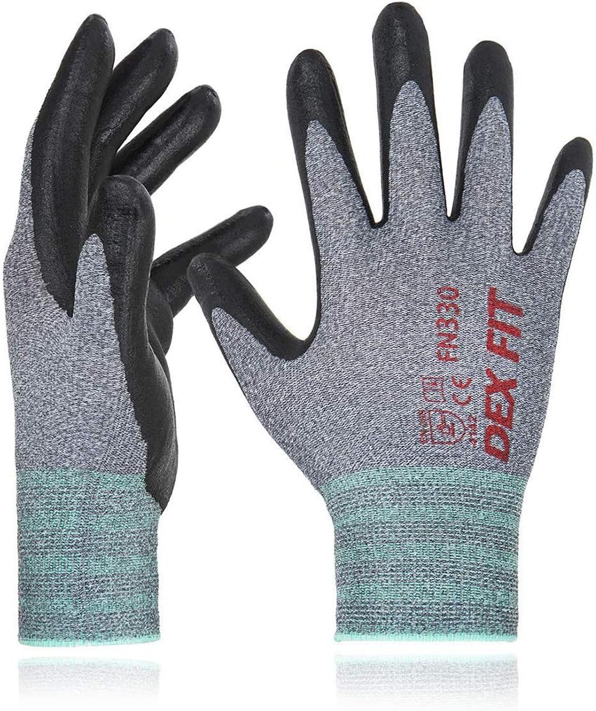 DEX FIT Nitrile Work Gloves FN330, 3 Pairs, 3D-Comfort Stretchy Fit, Firm Grip, Thin & Lightweight, Touch-Screen Compatible, Durable, Breathable & Cool, Machine Washable; Grey XS (6)