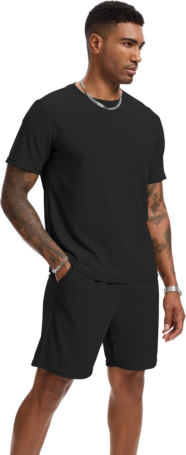 Mens Short Sets 2 Piece Outfits Fashion Summer Tracksuits Casual Set Short Sleeve and Shorts Set for Men - Image 7