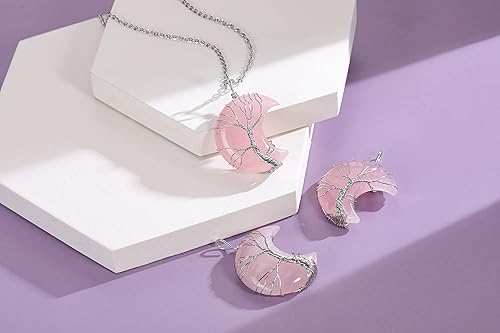 Miniatura 2 de MANIFO Collar de cristal curativo, árbol de la vida, con alambre envuelto en luna creciente, piedras preciosas con cristales y piedra para mujer,