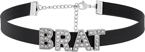 Sacina Gothic Punk Cute Brat Letter Choker, Black Choker, Black PU Leather Chocker Collar, Gothic Goth Necklace, Halloween Jewelry Gift for Women