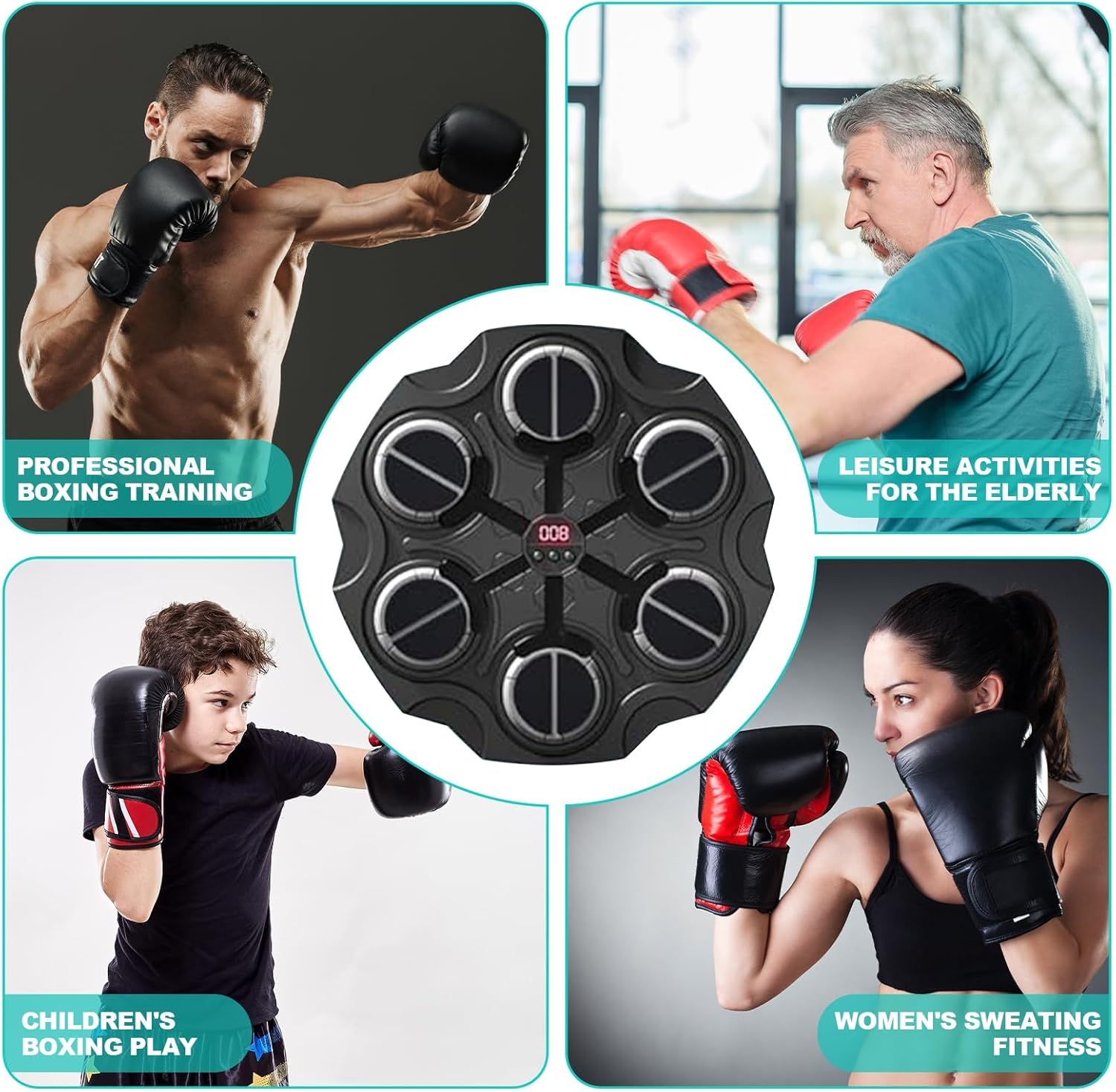 Music Boxing Machine for Adults Kids,Bluetooth Intelligent Boxing Trainer with Boxing Gloves, Home, Office, Gym Sports Exercise Target Equipment