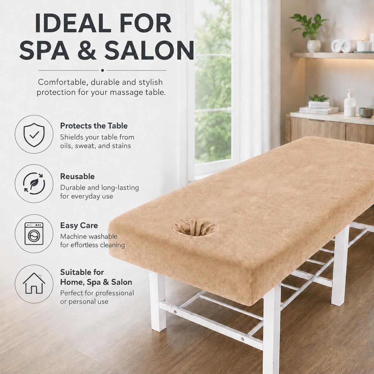 Highdi Housse Table Massage avec Trou, Velours de Cristal Epais Douceur Housse Table de Massage Housse Table Elastique Drap Housse Table de Massage Massage, Spa (190X80CM,Chameau)