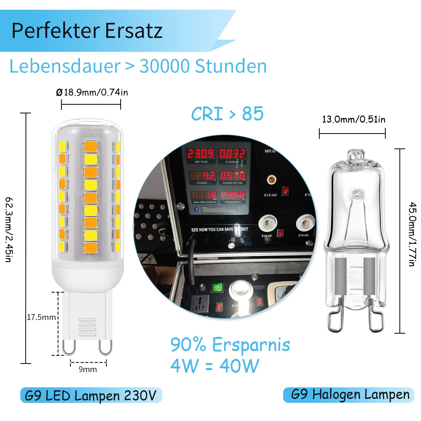 Lampadine LED G9 intelligenti Wi-Fi, compatibili con Alexa /Google Home, AC 230V Stepless dimmerabile, 2700K-6500K, luminosità regolabile 1%-100%, 0,4-4W, 40LM-400LM, funzione timer,confezione da 3