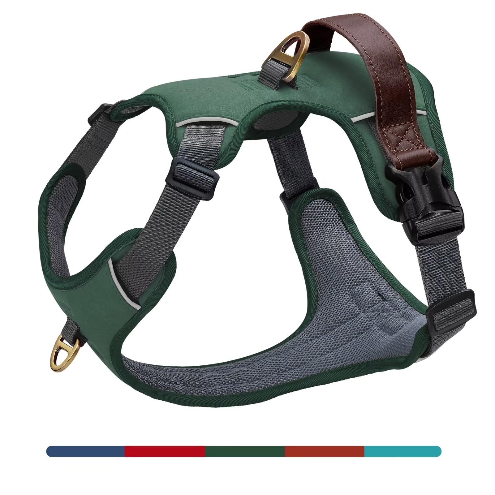 Didog No Pull Dog Harness Small Sized Dog,Classic PU Leather Vest for Small Dogs with Easy Control Handle,No Choke Front Clip,Reflective & Adjustable for Walking,Green,Chest 19-24"