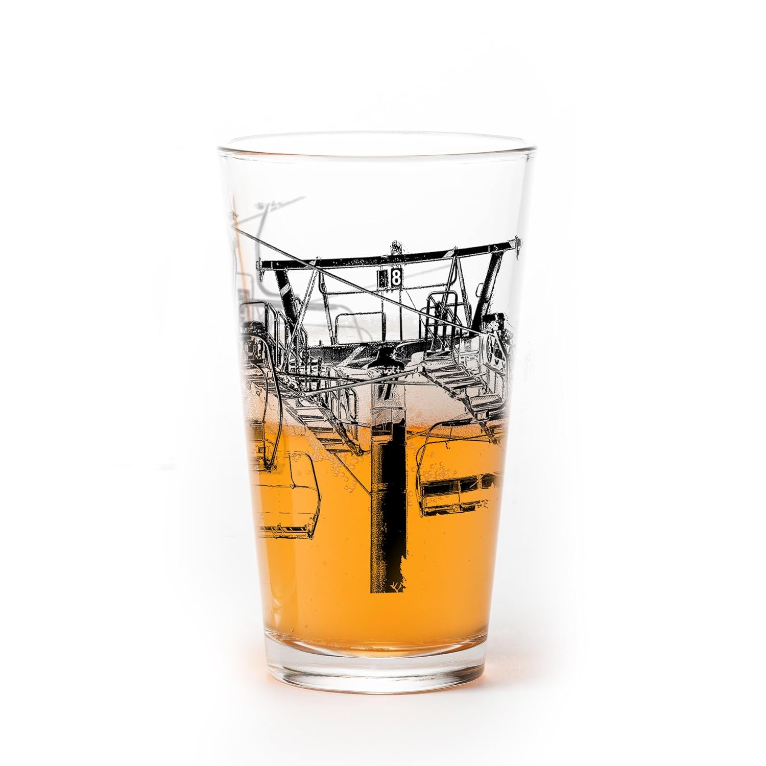 Black Lantern Ski Lift Pint Glass Single 16oz Beer Glass for Skiers Snowy Mountain Lovers Nature-Inspired Drinkware