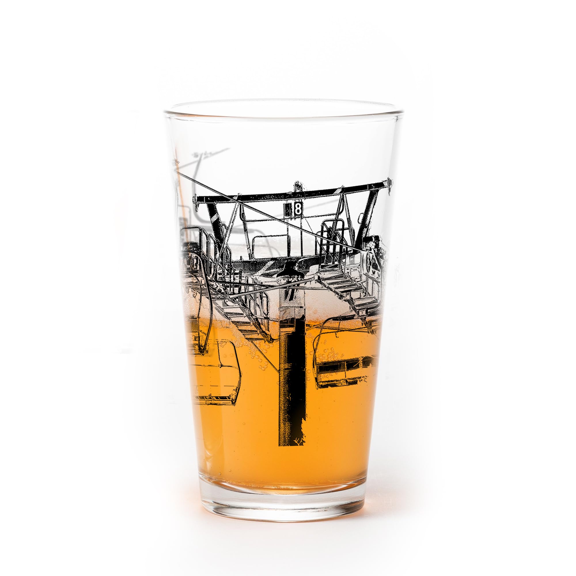 Black Lantern Ski Lift Pint Glass Single 16oz Beer Glass for Skiers Snowy Mountain Lovers Nature-Inspired Drinkware