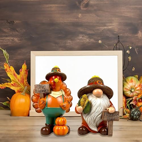 Miniatura 5 de Figura de gnomo de Acción de Gracias, 2 piezas, decoración de pavo de cosecha de otoño, decoración de mesa de otoño, decoración de agradecimiento,