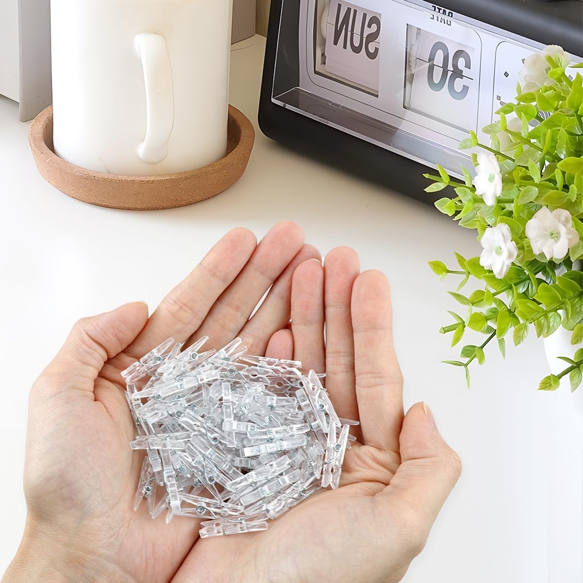 100Pcs Mini Clips Clear Plastic Clothespins Small Photo Card Clips Clothes Line Clamps Hanging Clip for Pictures Lights Decorative Craft