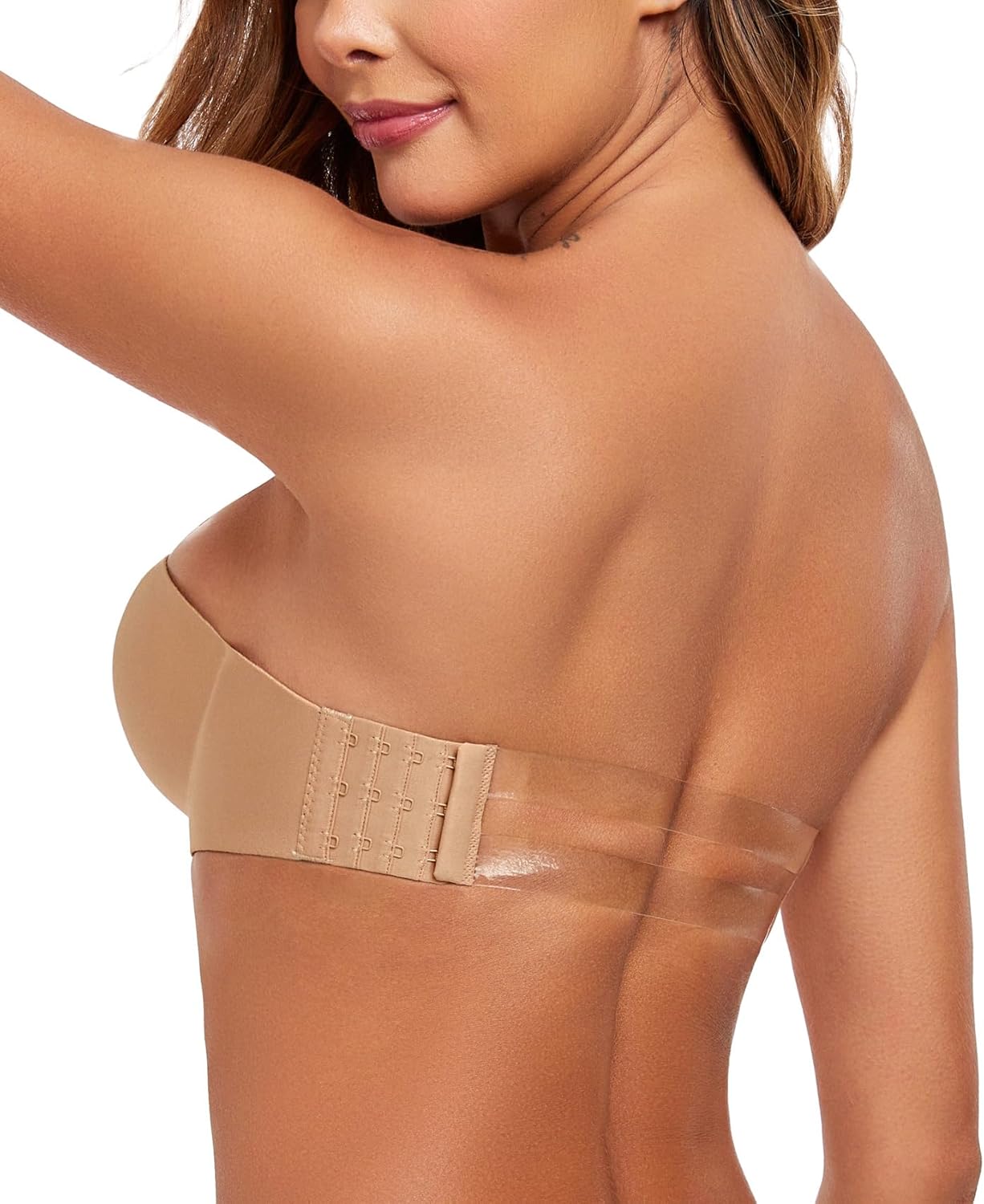 JOATEAY Women's Strapless Push Up Backless Padded Add One Cup Bra with Anti-Slip Clear Back