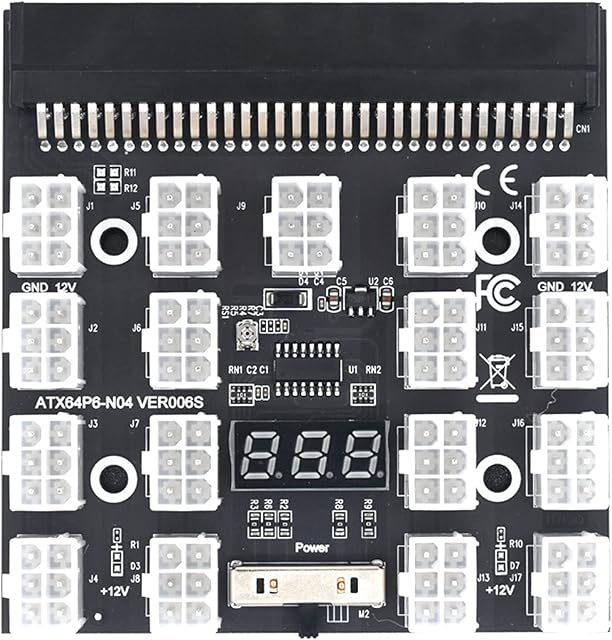 Tbkoly Breakout Board 17 Port 6Pin LED Display Module Server Card for 1200W 750W PSU GPU Miner Mining BTC ETH