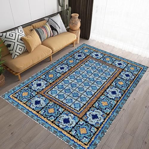 Knüpfteppich Zum Selber Knüpfen Set, DIY Knüpfhaken Teppich Set Knüpfsets Latch Hook Kit Kreuzstich Set für DIY Handwerk Geschenke Fußabtreter Hauptdekoration Teppichherstellung 140 x 180 cm