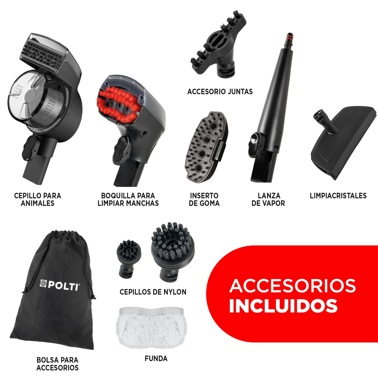 Polti StainOver Pet SC50, Limpia Tapicerías a Vapor 4 en 1 para Eliminar Manchas, Quitamanchas con Función Vaporetto, Cepillo con Depósito para Pelos de Animales, 10 accesorios incluidos, Gris Oscuro