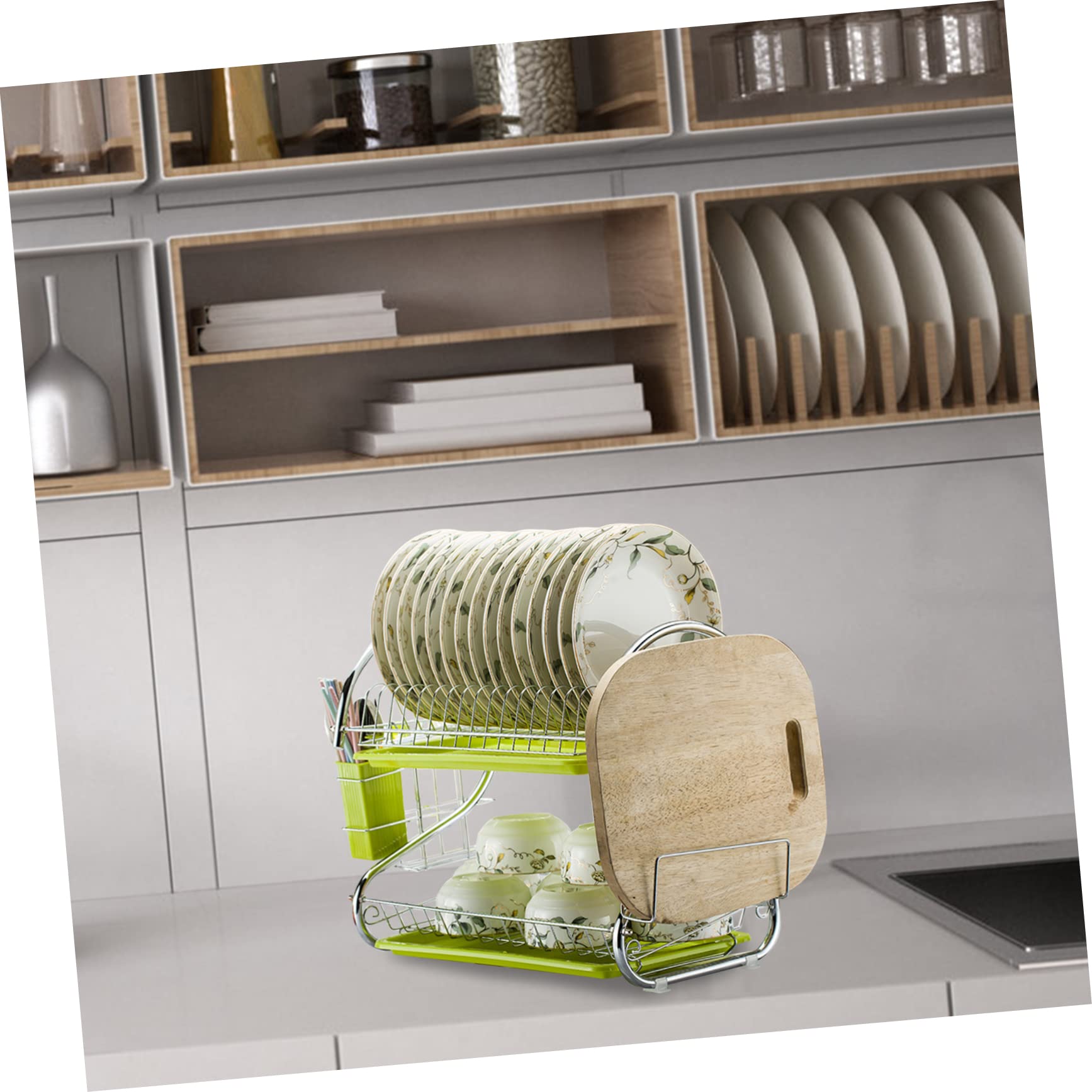 Ciieeo Escurridor de Platos de Hierro de Doble Capa Diseño de Drenaje, Organizador Multifuncional para Vajilla, Adecuado para Familias y Restaurantes