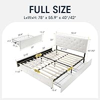 Vista 2 de WEEWAY Base de cama de plataforma de tamaño matrimonial con 4 cajones de almacenamiento, cabecera capitonada con botones de costura de diamante