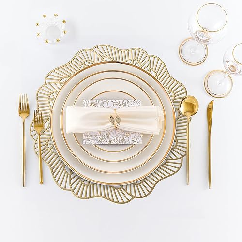 Miniatura 3 de Coreopsis - Juego de 6 manteles individuales redondos metálicos elegantes manteles de vinilo con flores para comedor vacaciones boda decoración de