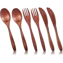 Andibro 6 Pcs Wooden Forks and Spoons, Reusable Cutlery Set