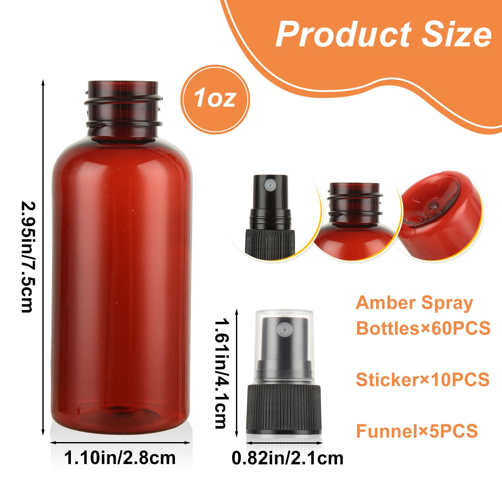 60 flaconi spray vuoti da 28,3 g, con adesivo e imbuto, anti-UV, vuoti, in plastica, piccoli, riutilizzabili, per oli essenziali e vari liquidi
