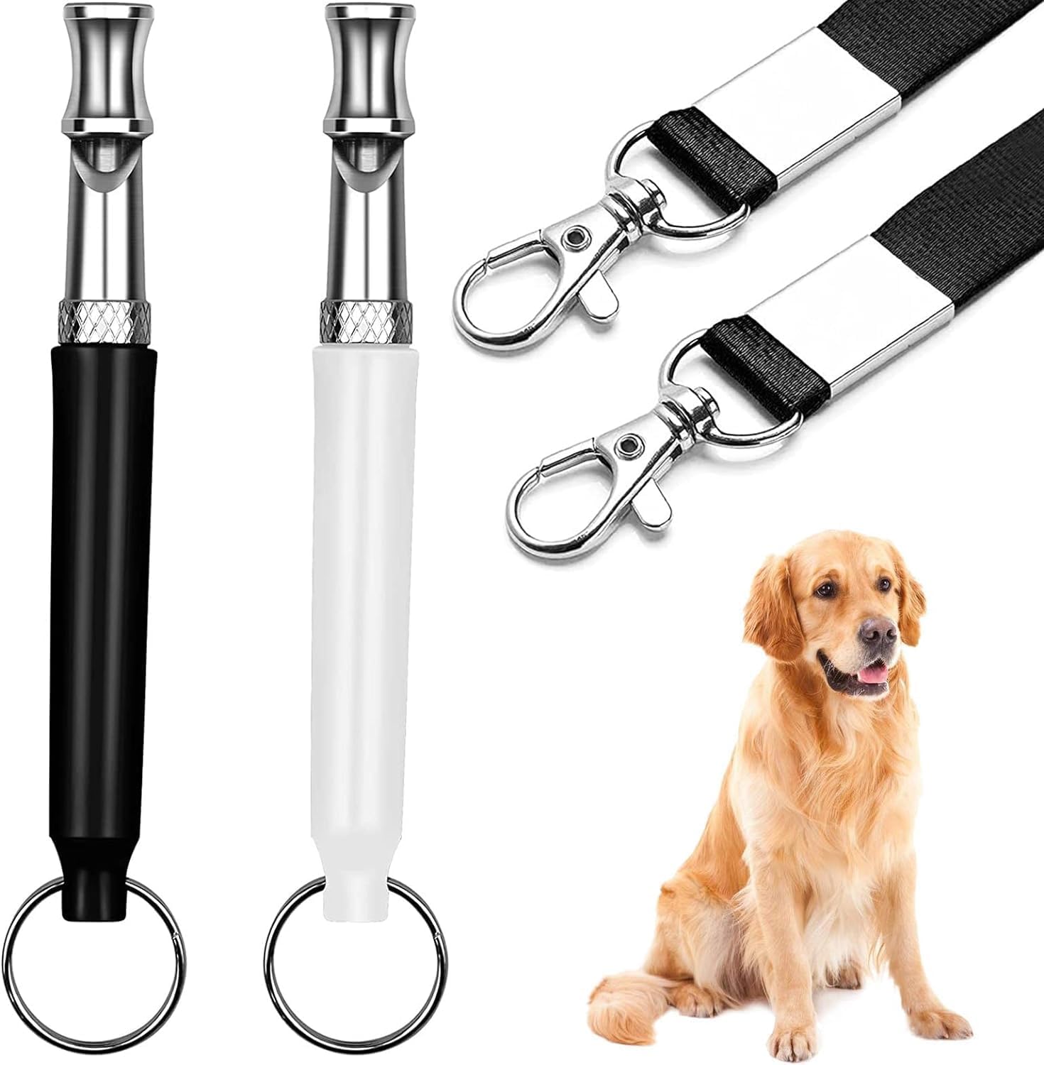 2 Pack Dog Whistle, Adjustable Ultrasonic Silent Dog Whistle, Professional Recall Stop Dog Barking Dog Training Whistles with Lanyard(Black&White)