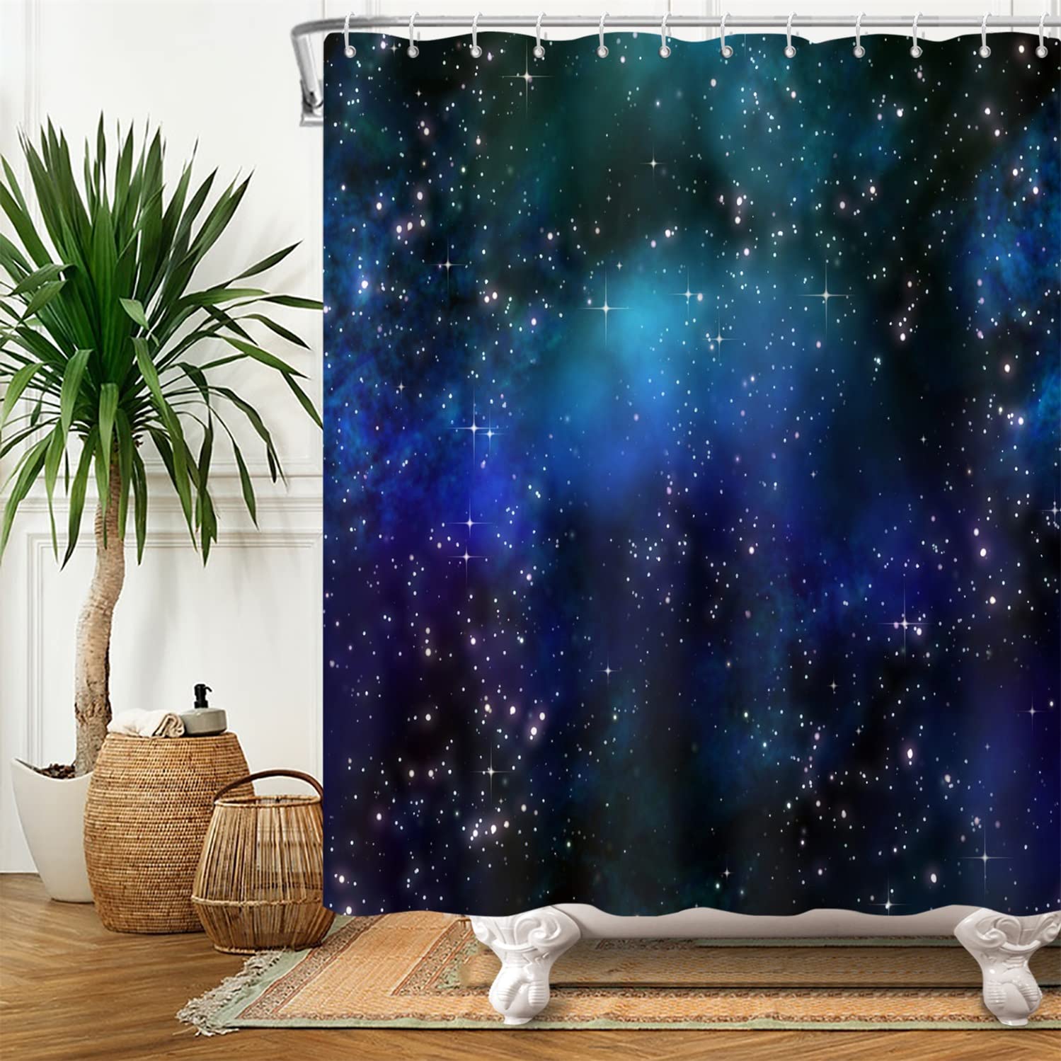 SDOTPMT 178x183cm Universe Galaxy Shower Curtain Fantasy Outer Space Planet Bath Curtain Purple Blue Nebula Bathtub Curtain for Kids Bathroom Decor Fabric Polyester Waterproof with Hooks