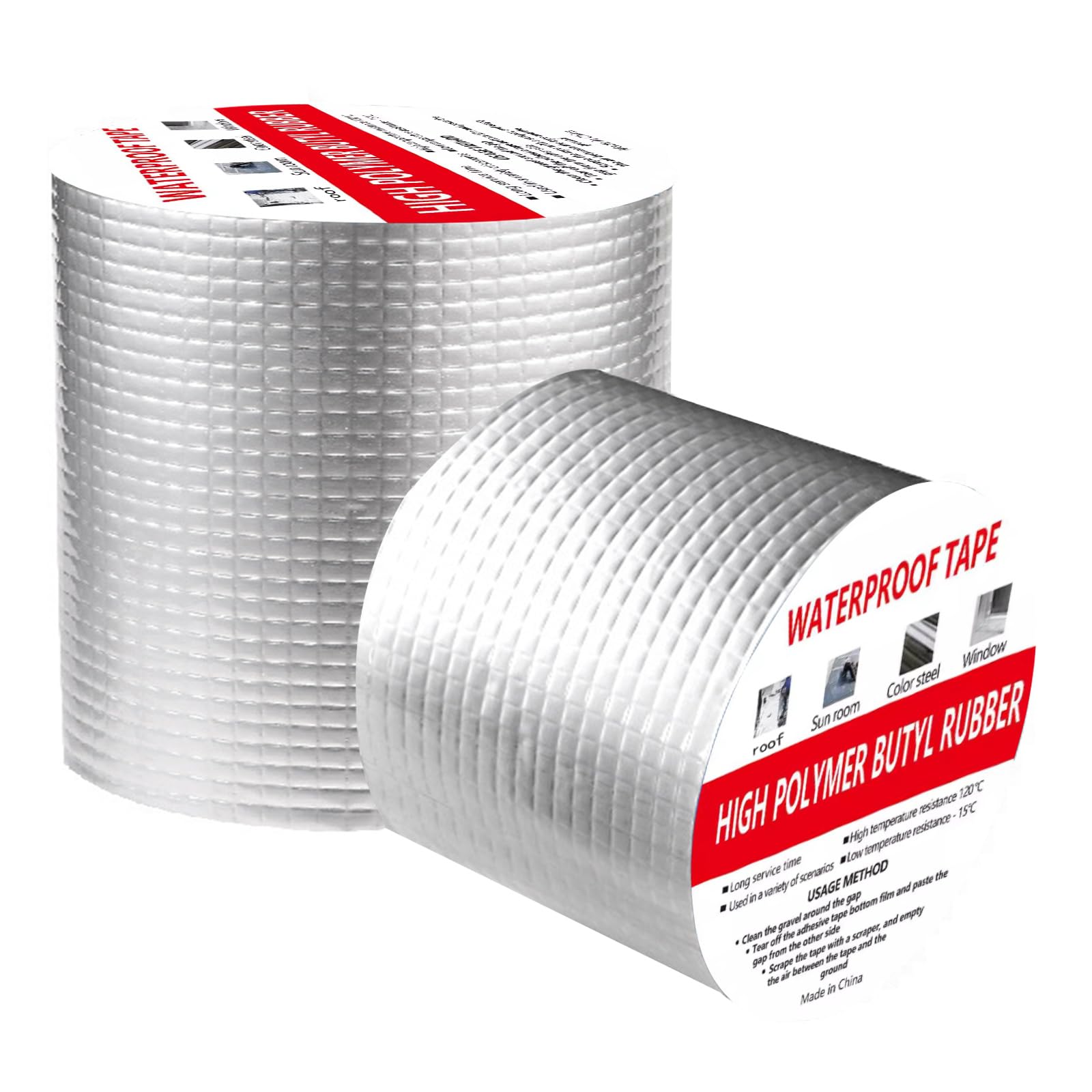AKOLAFE 2 Roll Butyl Tape 100mm x 5m Waterproof Aluminum Foil Tape Insulation Heavy Duty Repair Sealan Tapes for RV Repair Window