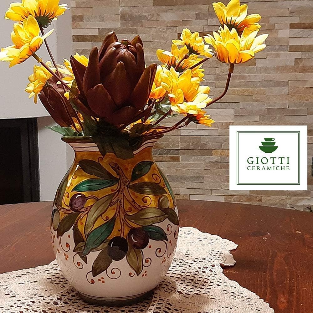 Italian Ceramic Pitcher Olive Green - 33 oz Hand Painted Utensil Holder Or Carafe Design for Kitchen - Made in ITALY Tuscany - Italian Pottery Vase Jar for Wine - Home Decor Ceramics Dispenser