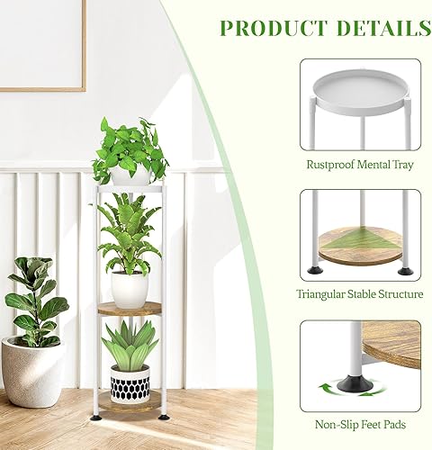 Miniatura 3 de KreuRaxy Soporte de metal alto de 3 niveles para plantas de interior y exterior, soportes de esquina para plantas de interior, múltiples estantes de