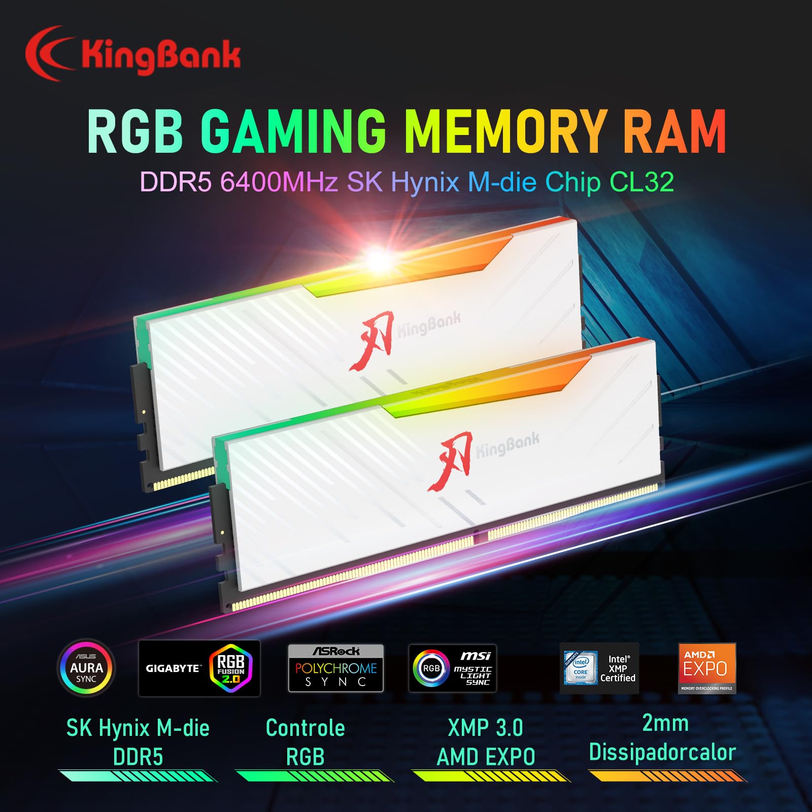 KingBank RGB Computer Desktop Memory Ram Hynix M-die DDR5