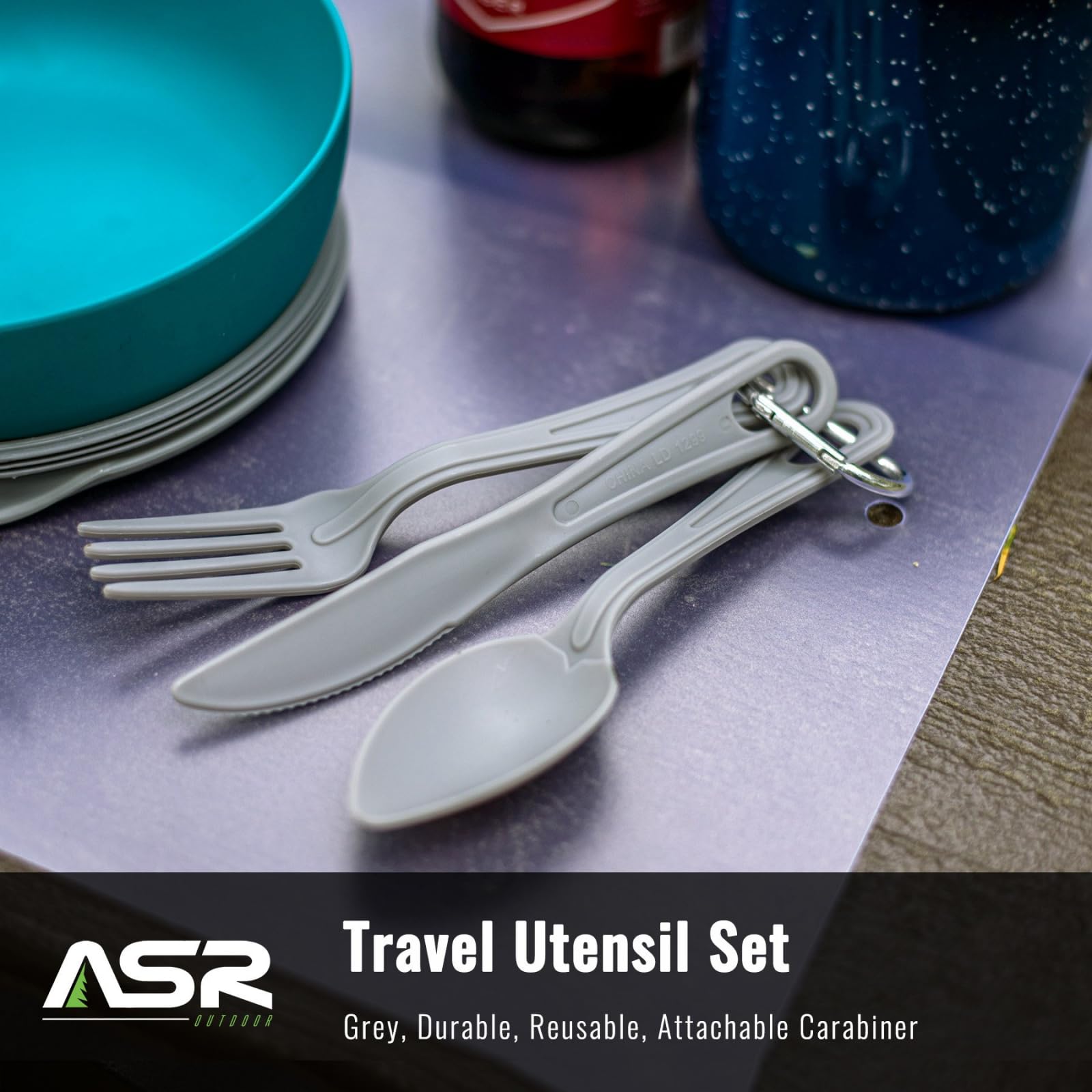ASR Outdoor 3pc Reusable Backpacking Camping Travel Cutlery Plastic Utensils Set
