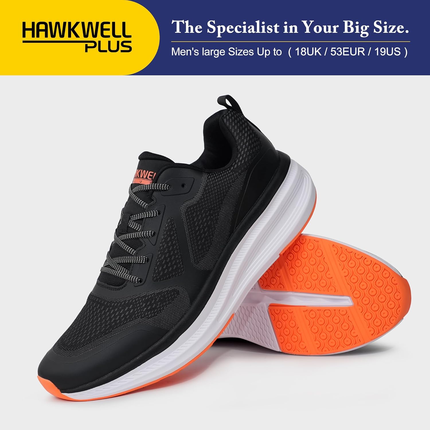 Hawkwell Plus Men's Plus Size Wide Toe Box Trendy Casual Athletic Sports Running Shoes Walking Sneakers US Sizes 15 16 17 18 19 - Image 6