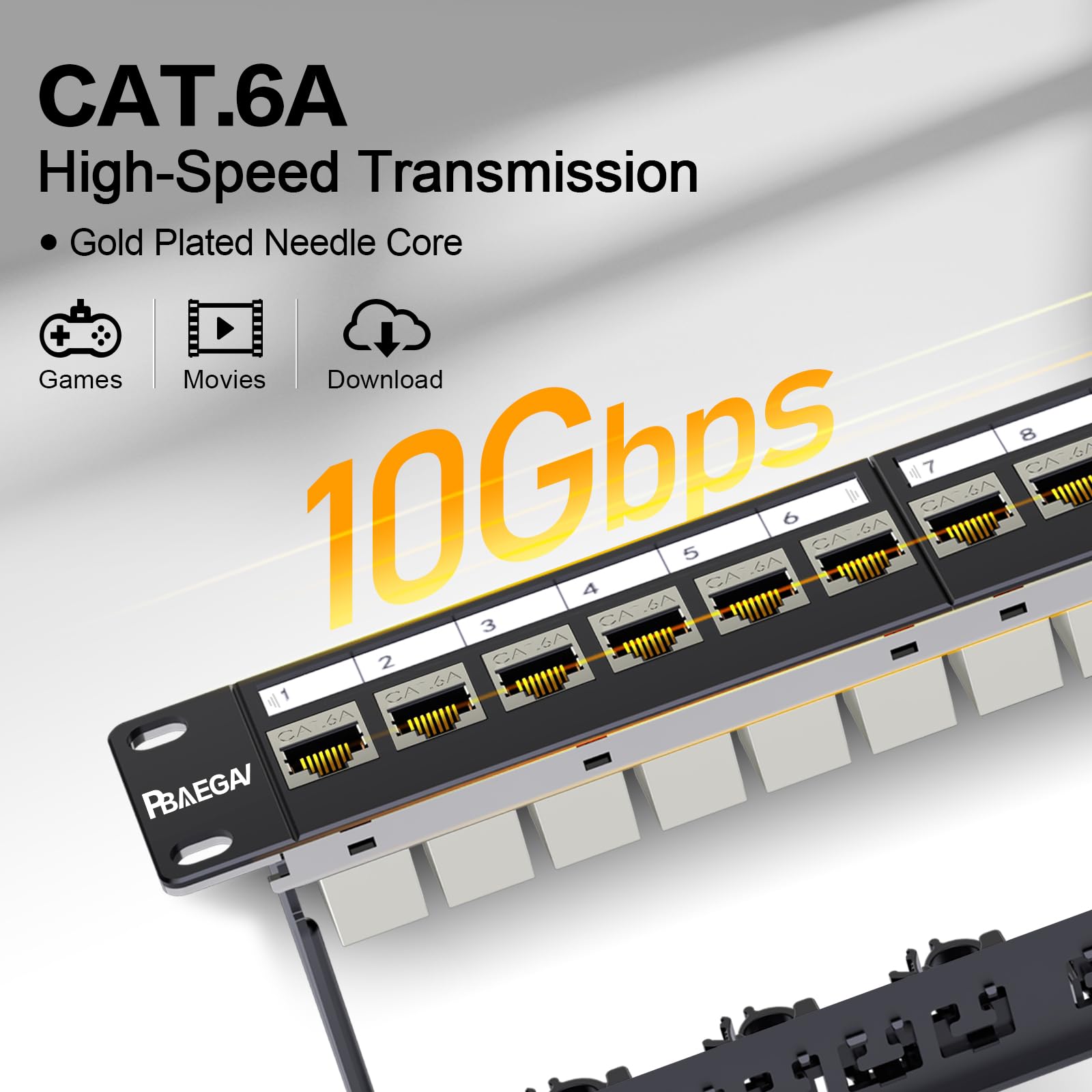 Panneau de brassage 12 ports avec 12 prises Cat6 Keystone 10G avec barre arrière amovible Panneau de brassage réseau 1U 25,4 cm pour Cat6, Cat5e, Cat5 (CAT6, 1U12Port)