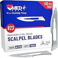 MedHelp 100 Pack Sterile #23 Scalpel Blades, High Carbon Steel Disposable Dermaplaning Surgical Blades for Face, Podiatry & Crafts