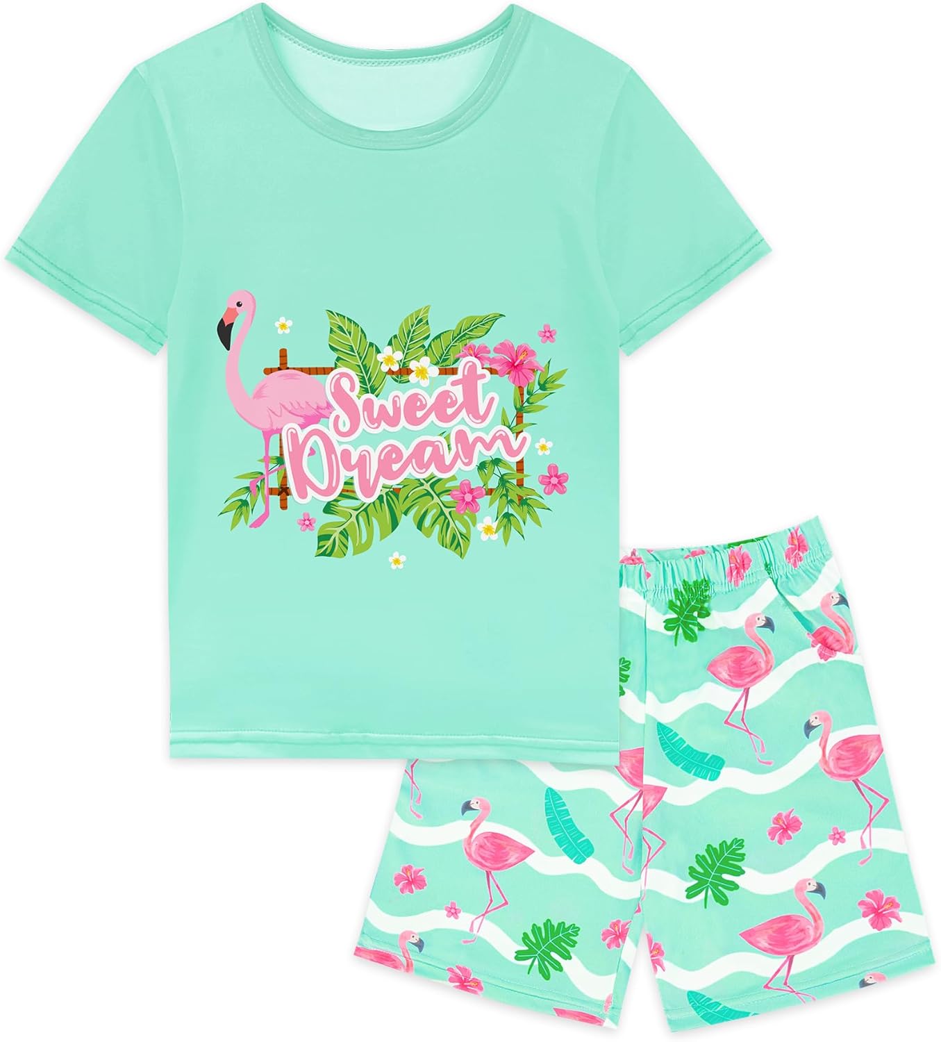 Nidoul Girls Pajamas Short Sleeve Toddler Summer Pjs Girls' Sleepwear 2 Pieces Lounge Sets Kids Clothes 3T-14Y