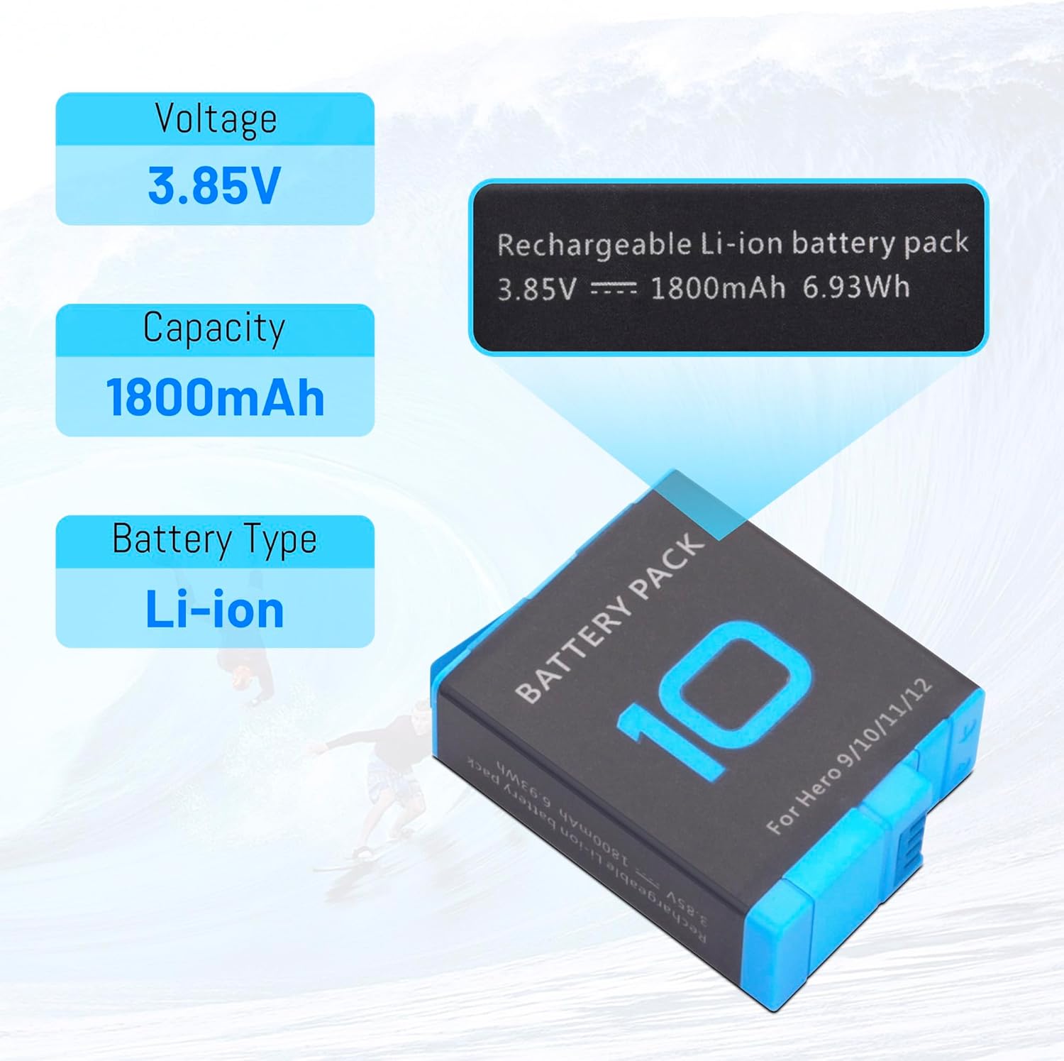 Upgrade 3-Pack Hero 10 Batteries for Hero 12, Hero 11, Hero 10, Hero 9 Black Sport Action Camera with 3 Channel Battery Charging Station Power Fast Portable Accessory