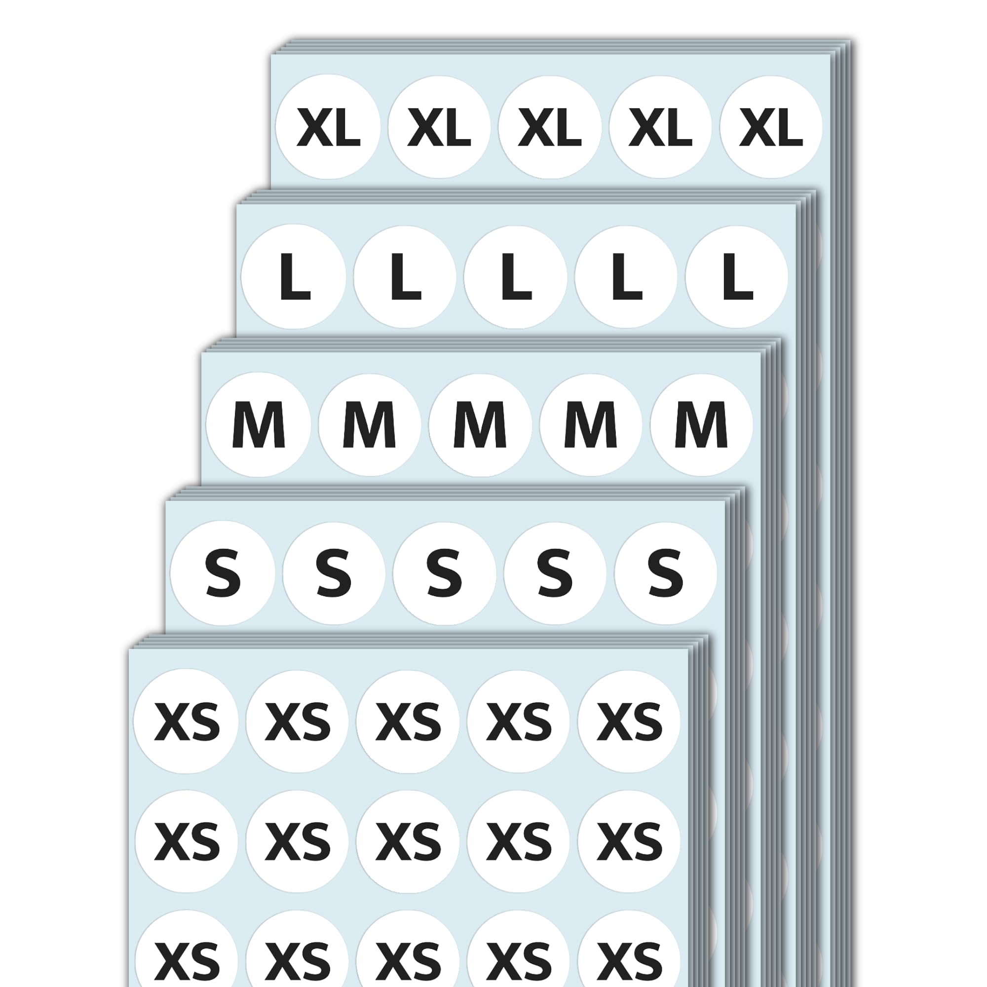 2000 Étiquettes Autocollantes Rondes pour Vêtements - 5 Tailles XS à XL
