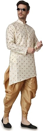 Royal Kurta Men's Jacquard Silk Self Design Kurta and Harem Pant Set
