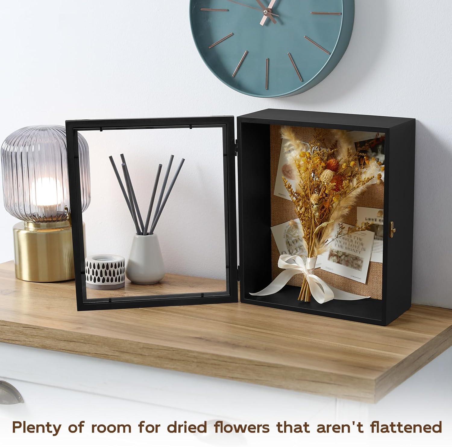 Deep Shadow Box,11x13-inch Shadow Boxes Display Cases, Large Shadow Box Frame, 4-inche Interior Deep Display Cases, Black Wooden Keepsake Boxes for Bridal Bouquets