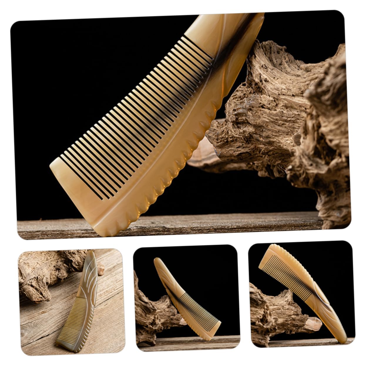 Didiseaon 3 Pièces peigne à moustache peigne à cheveux scalp massage de massage en corne de boeuf hommes en corne de massage antistatique cadeau artisanat cornes