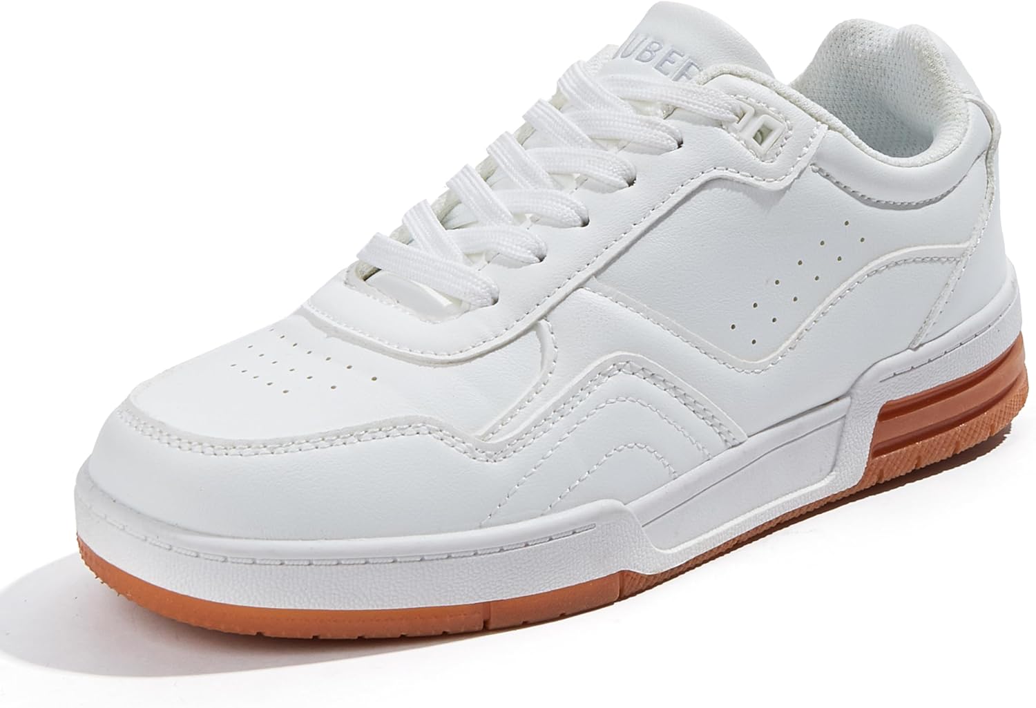 Niluber Women's Fashion Low Top Sneakers - White PU Leather Tennis Shoes-Lace Up Comfortable Casual Waking Shoes