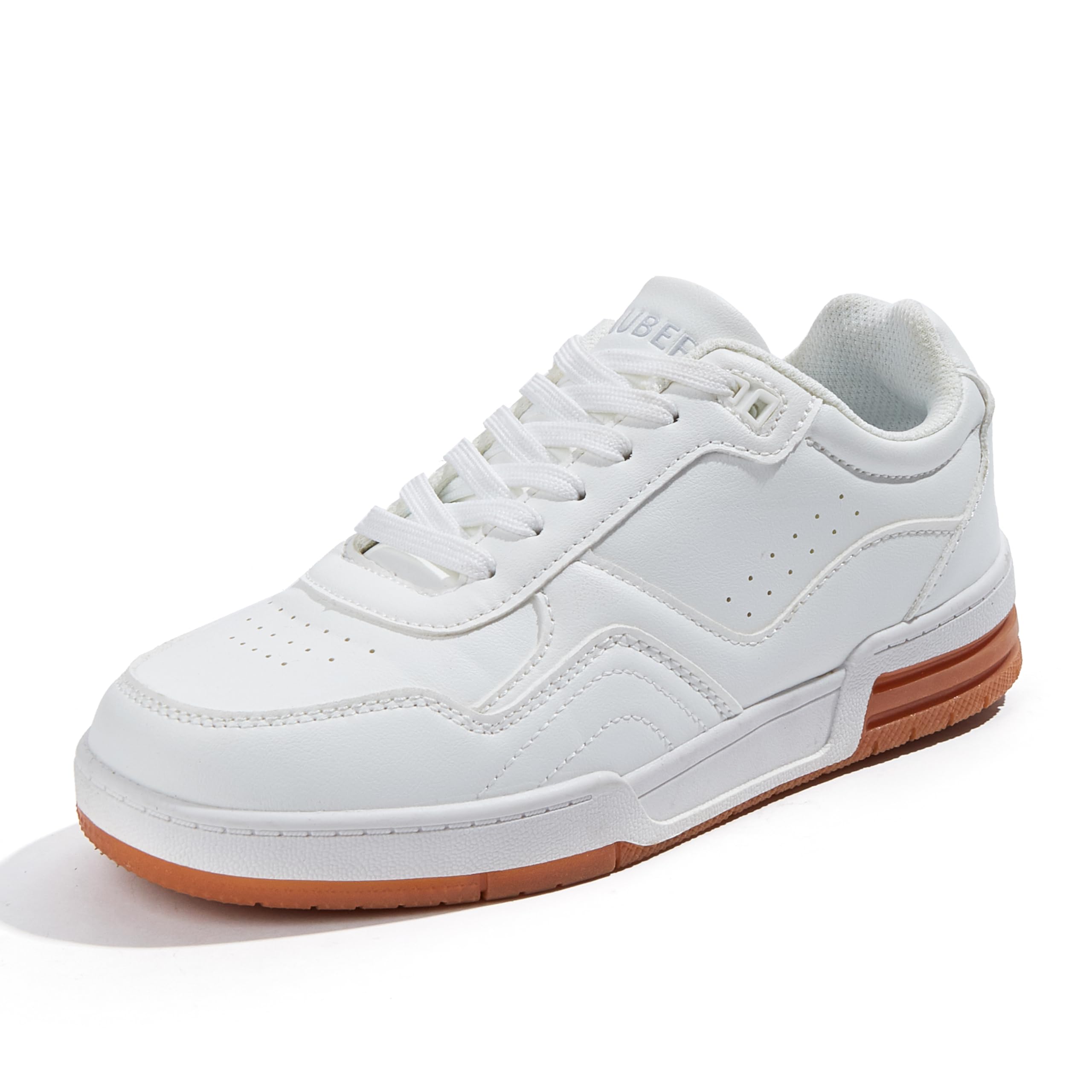 Niluber Women's Fashion Low Top Sneakers - White PU Leather Tennis Shoes-Lace Up Comfortable Casual Waking Shoes