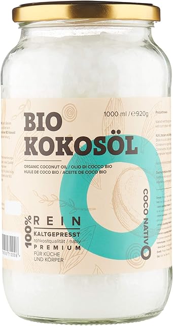 Organic Coconut Oil CocoNativo - 1000mL (1Liter) - Extra Virgin Coconut Oil, Premium, Native, Cold Pressed, Raw Food Quality, Pure (1000ml) - for Cooking, Frying and Baking, for Hair and Skin