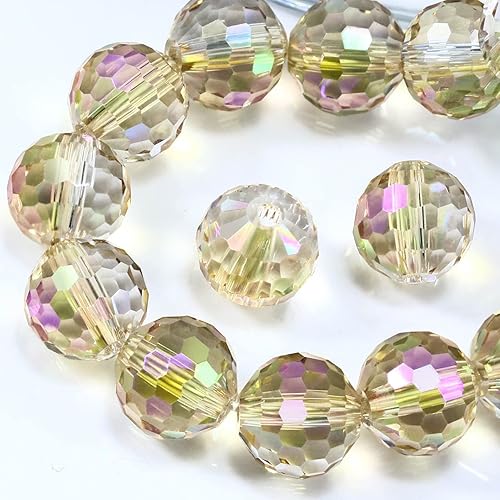 Dowarm Cuentas de cristal redondas de 0.394 pulgadas para hacer joyas, cuentas de cristal facetadas para manualidades, pulseras, campanillas de