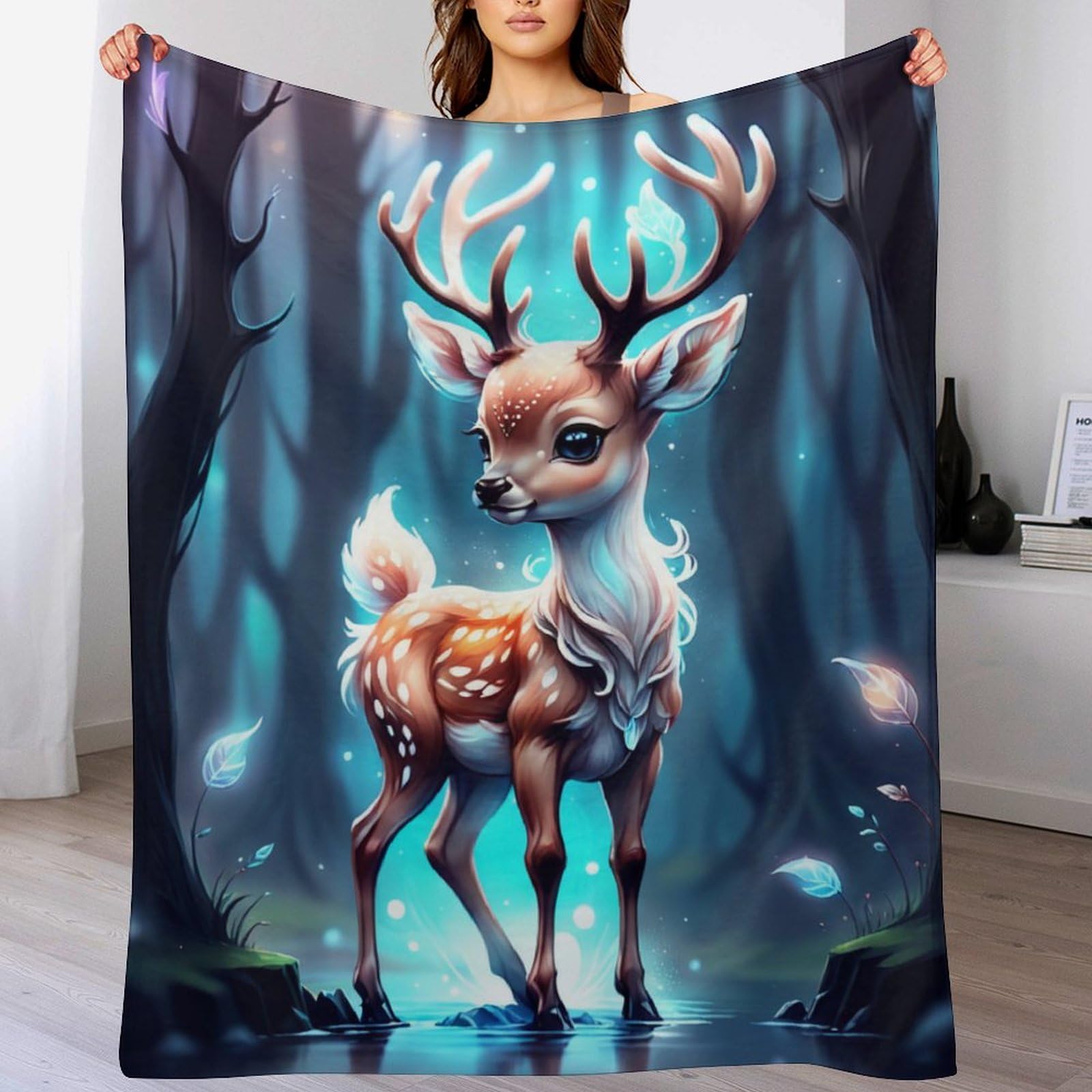 Manta de franela de alta densidad con diseño de ciervo suave