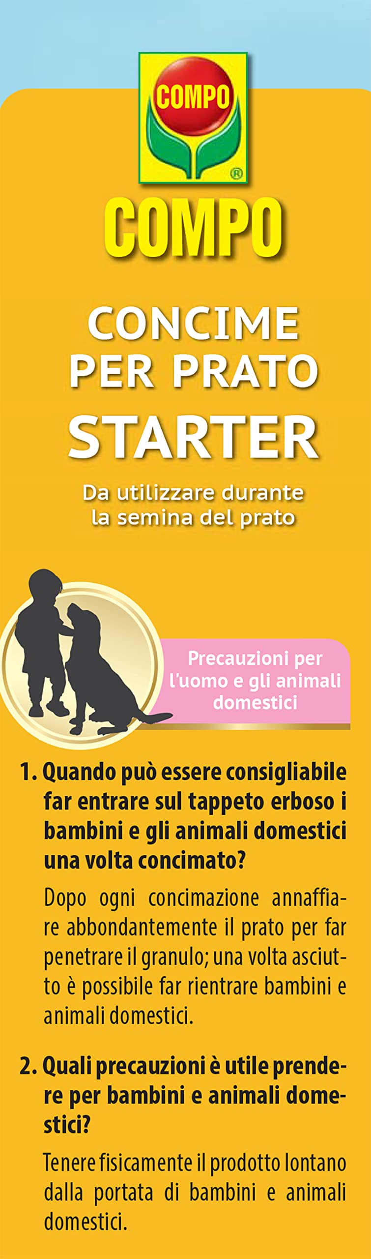 COMPO Concime per Prato STARTER, Concime a Lenta Cessione, Per la Semina e la Rigenerazione di Tappeti Erbosi, Cartone 2,5 kg